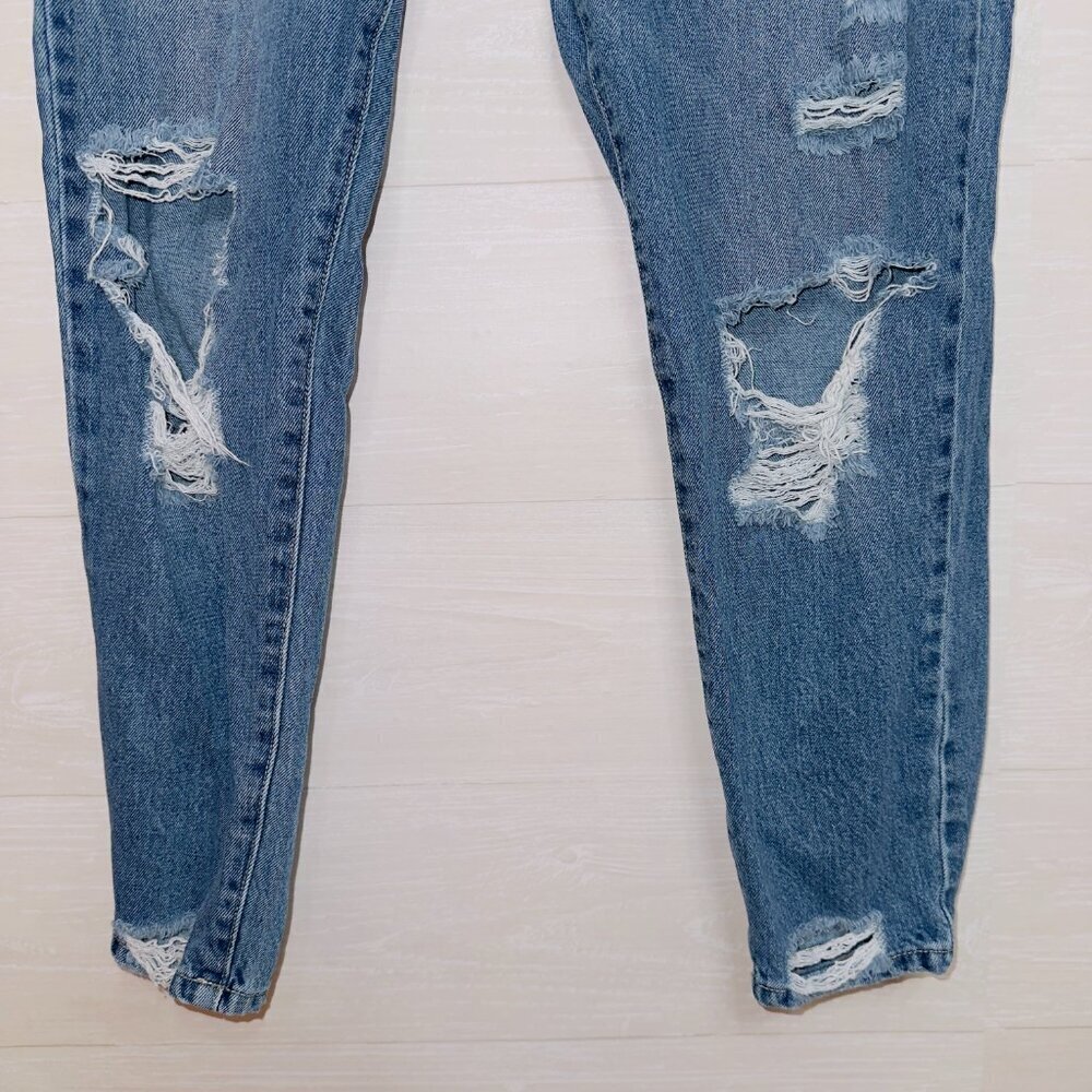Kancan High Rise Distressed Skinny Mom Jeans Blue Ripped Vintage Wash Denim - Picture 4 of 7